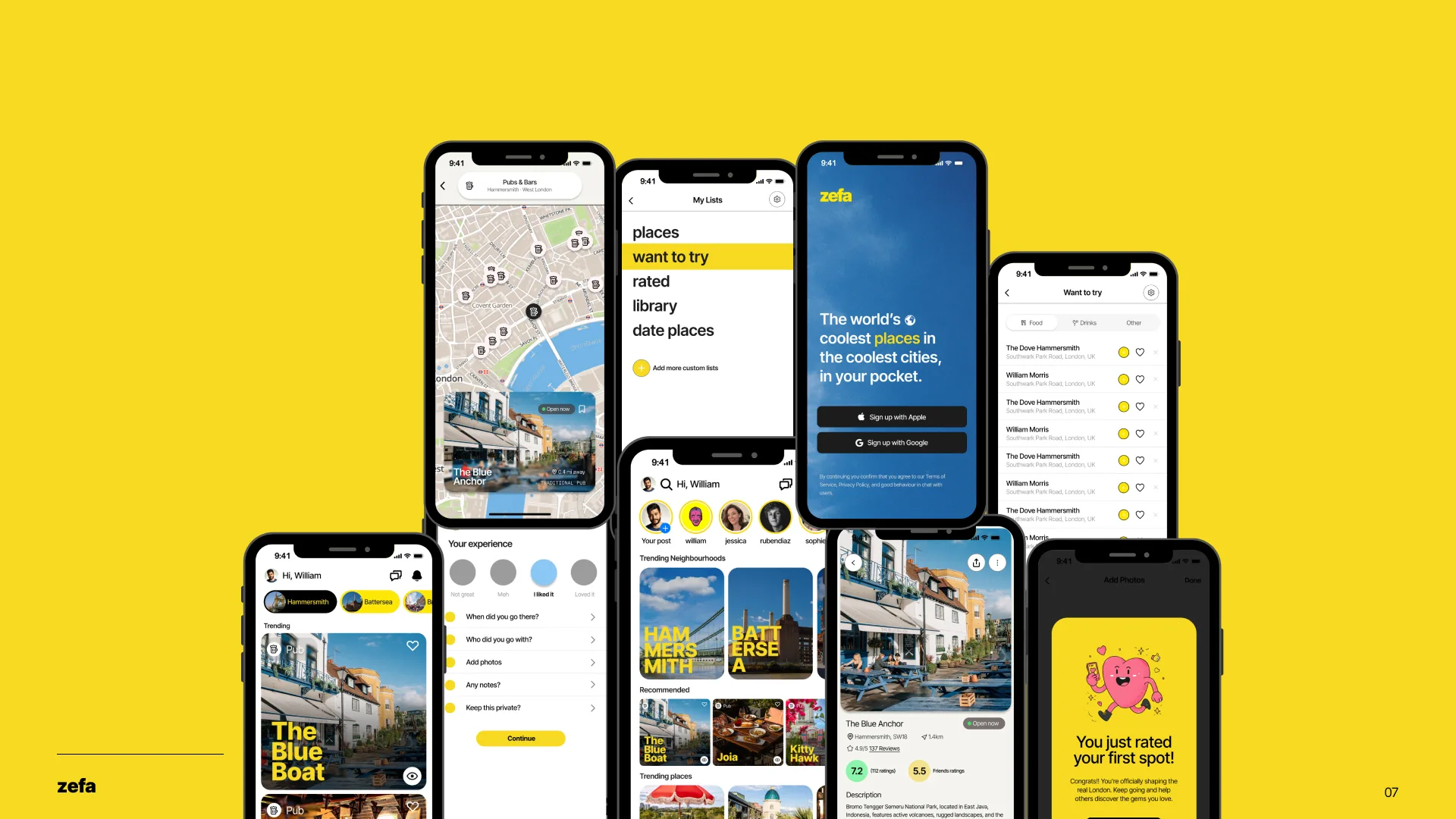 Mobile app product design visuals for Zefa